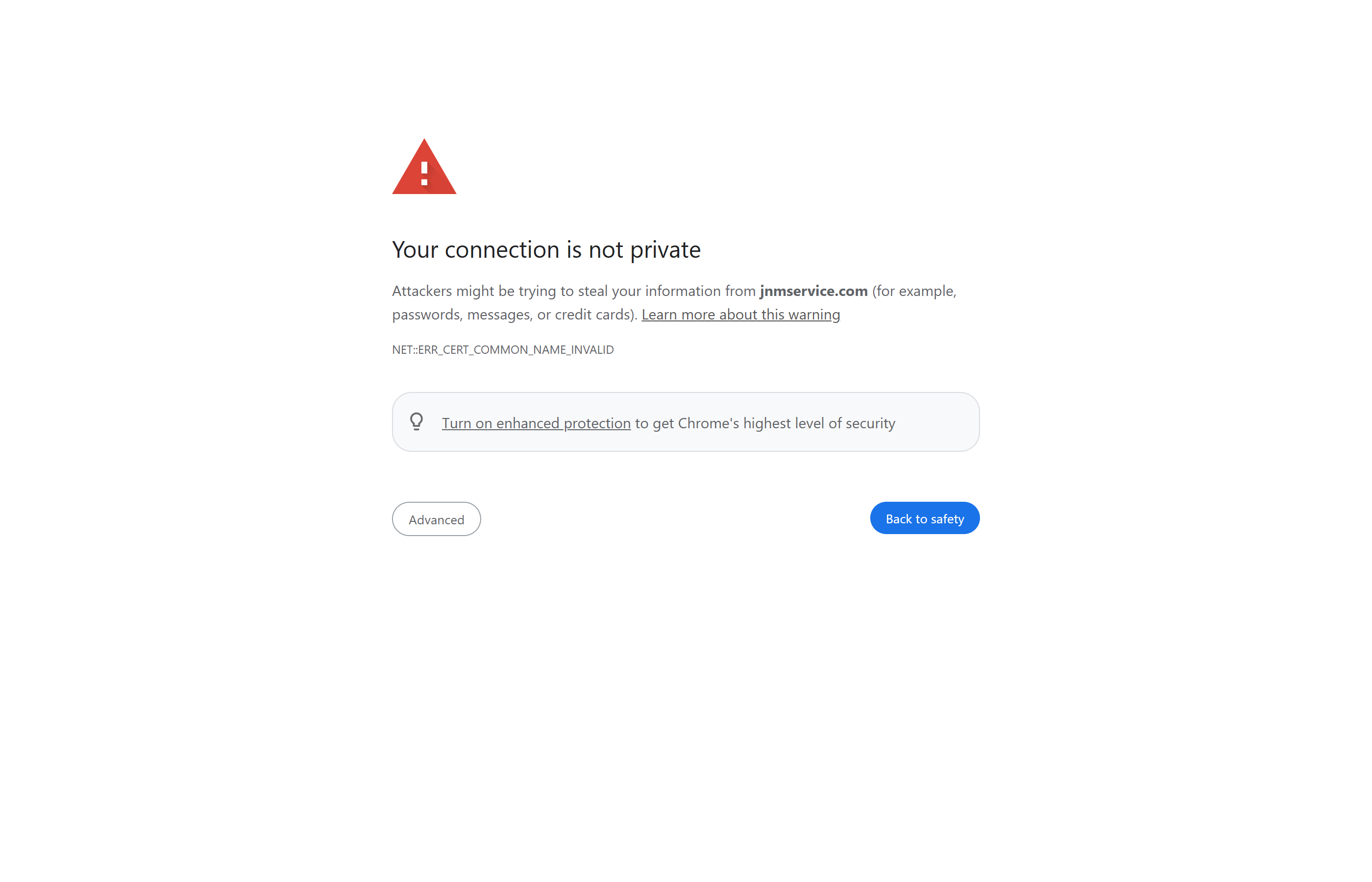 Browser security warning for jnmservice.com
